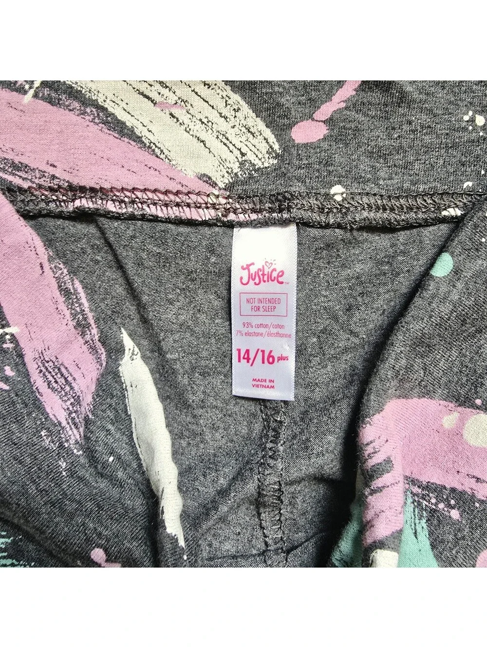 Justice Girls' Leggings Size 14/16 Plus with Abstract Paint Splatter Design